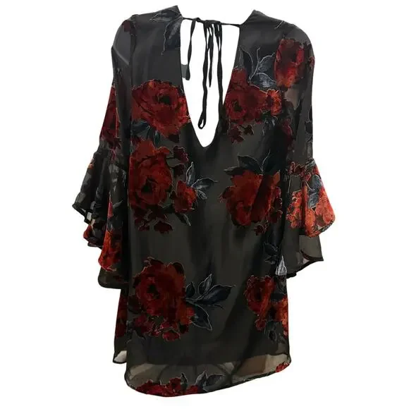 She + Sky Boutique Womens S Red Black Party Dress Velvet Goth Romantic Midi rose - Picture 3 of 5